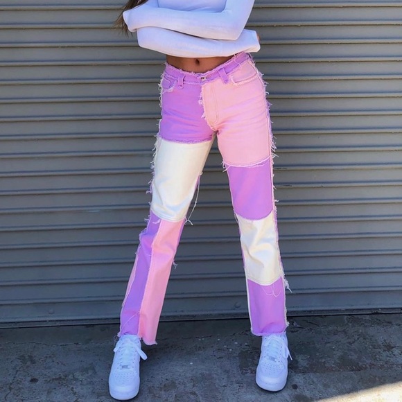 patchwork denim boyfriend jeans